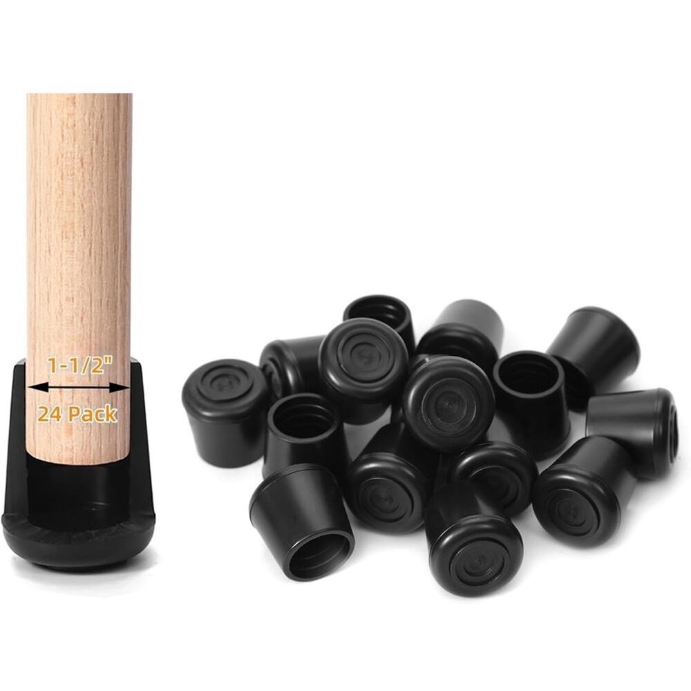 Black Chair Leg Caps - 24 Pack (A62)